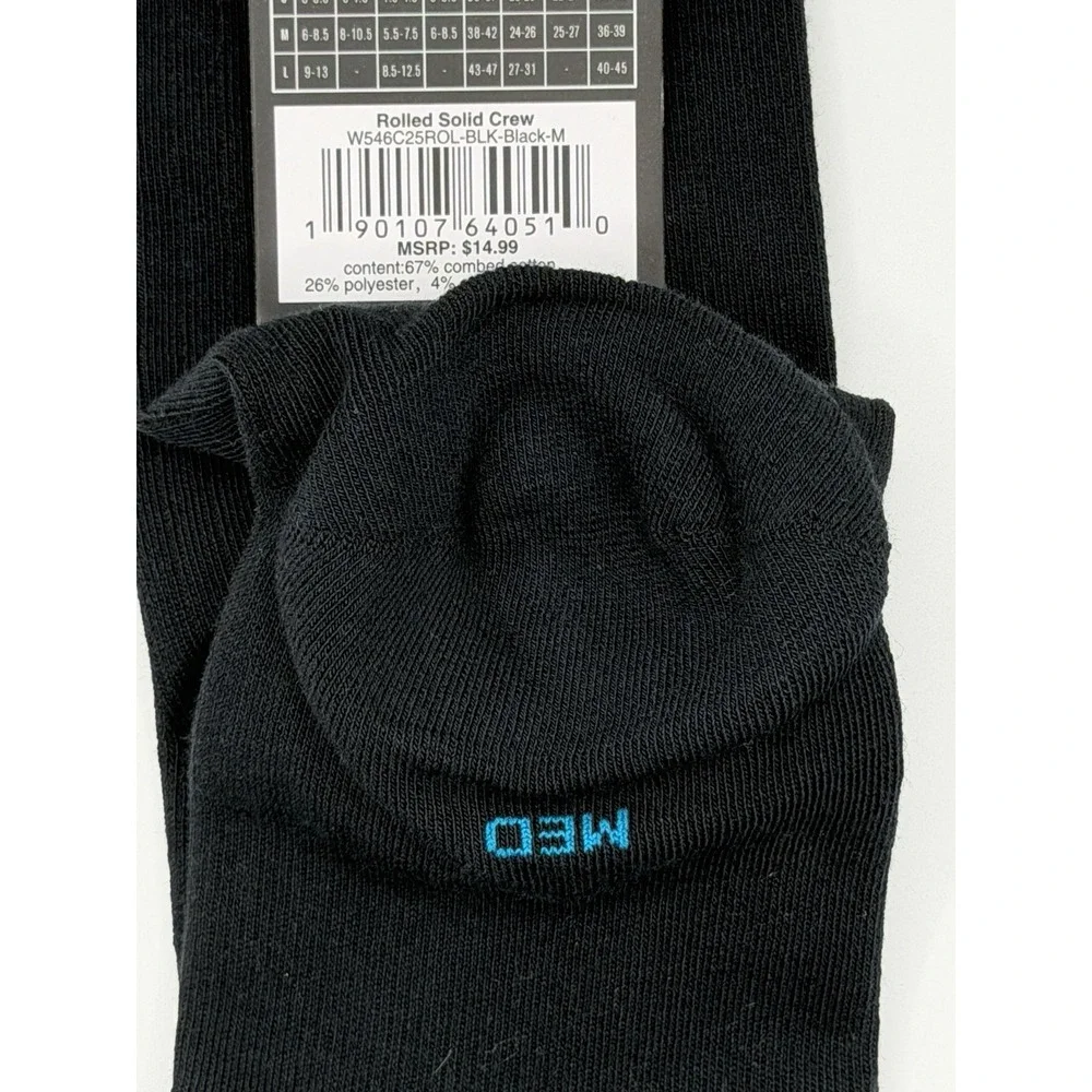 Stance Rolled Solid Crew Socks Black Womens Medium W546C25ROL NWT